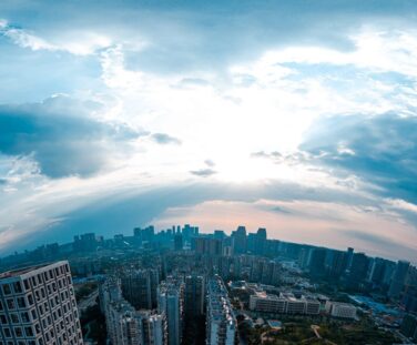 a view of a city from the top of a building
